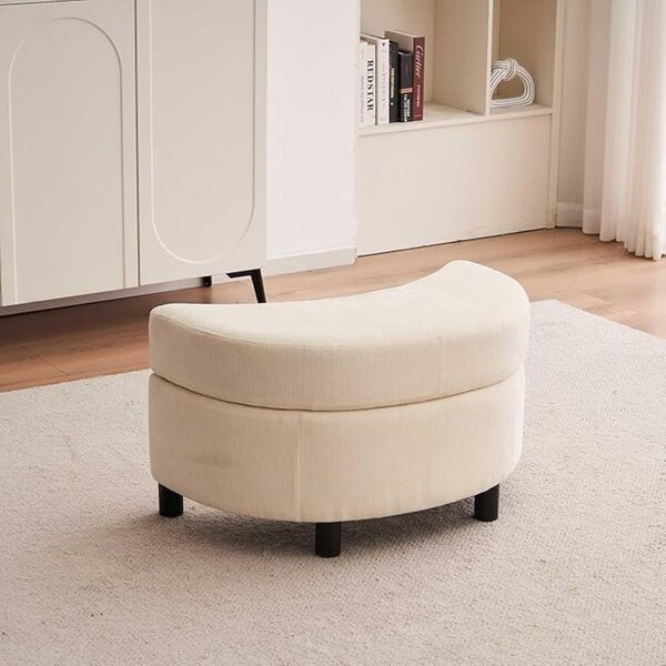 Chenille 360° Swivel Armchair Set with 3 Back Cushions and Crescent Ottoman Stool, Single Sofa for Living room, 107L x 105W x 82H cm, Ivory Aosom.UK