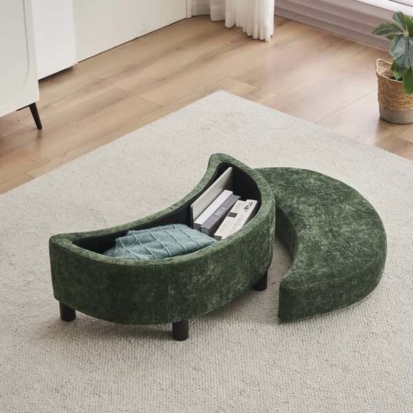 Chenille 360° Swivel Armchair Set with 3 Back Cushions and Crescent Ottoman Stool, Single Sofa for Living room, 107L x 105W x 82H cm, Green Aosom.UK