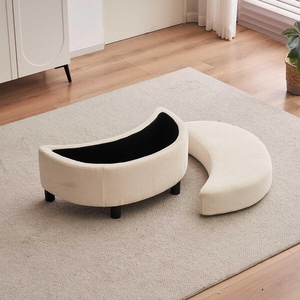 Chenille 360° Swivel Armchair Set with 3 Back Cushions and Crescent Ottoman Stool, Single Sofa for Living room, 107L x 105W x 82H cm, Ivory Aosom.UK