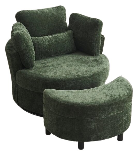 Chenille 360° Swivel Armchair Set with 3 Back Cushions and Crescent Ottoman Stool, Single Sofa for Living room, 107L x 105W x 82H cm, Green Aosom.UK