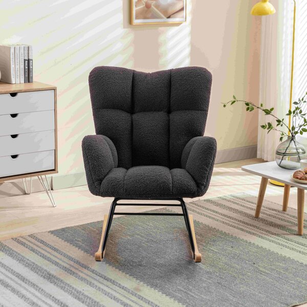 Mid Century Modern Rocking Chair with Padded Seat, Wingback Armchair with Ergonomic Backrest, 80x70x95 cm, Dark Grey Aosom UK