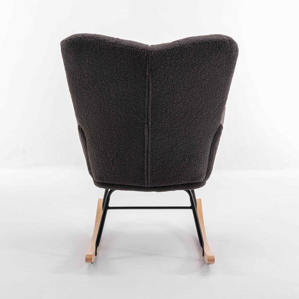 Mid Century Modern Rocking Chair with Padded Seat, Wingback Armchair with Ergonomic Backrest, 80x70x95 cm, Dark Grey Aosom UK