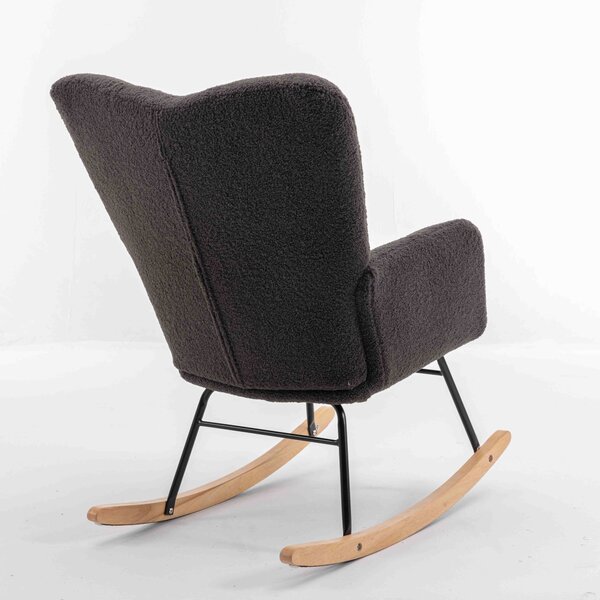 Mid Century Modern Rocking Chair with Padded Seat, Wingback Armchair with Ergonomic Backrest, 80x70x95 cm, Dark Grey Aosom UK