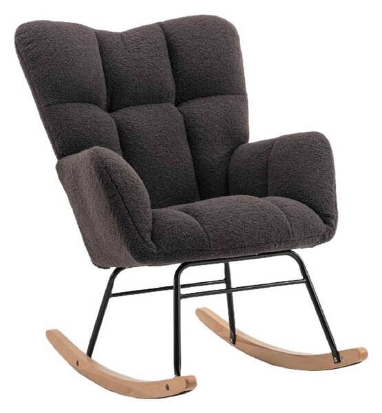 Mid Century Modern Rocking Chair with Padded Seat, Wingback Armchair with Ergonomic Backrest, 80x70x95 cm, Dark Grey Aosom UK