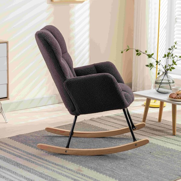 Mid Century Modern Rocking Chair with Padded Seat, Wingback Armchair with Ergonomic Backrest, 80x70x95 cm, Dark Grey Aosom UK