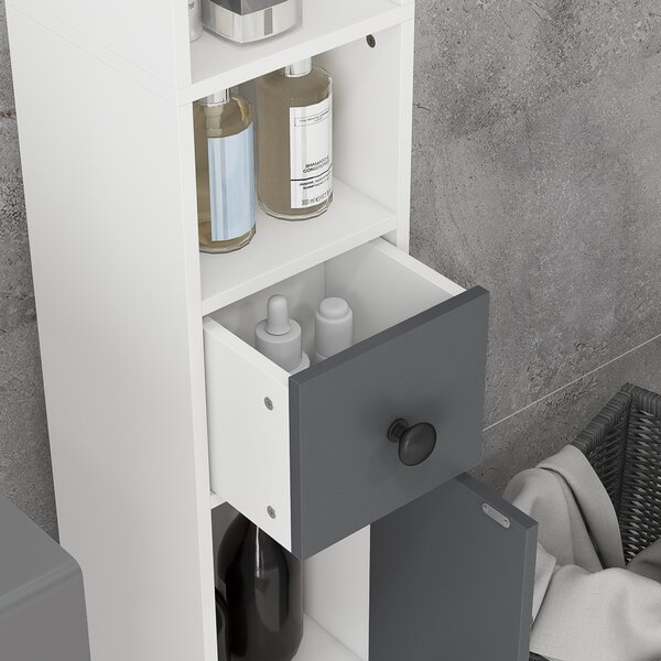 Kleankin 180cm Tall Slim Bathroom Cabinet, Narrow Toilet Roll Storage with Open Shelves, 2 Door Cabinets, Adjustable Shelves, for Kitchen Aosom UK