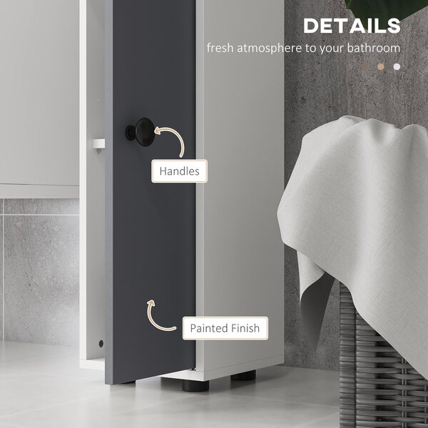 Kleankin 180cm Tall Slim Bathroom Cabinet, Narrow Toilet Roll Storage with Open Shelves, 2 Door Cabinets, Adjustable Shelves, for Kitchen Aosom UK
