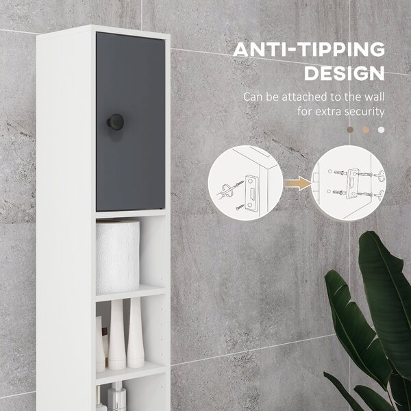 Kleankin 180cm Tall Slim Bathroom Cabinet, Narrow Toilet Roll Storage with Open Shelves, 2 Door Cabinets, Adjustable Shelves, for Kitchen Aosom UK
