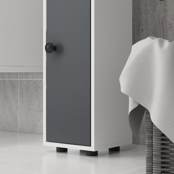Kleankin 180cm Tall Slim Bathroom Cabinet, Narrow Toilet Roll Storage with Open Shelves, 2 Door Cabinets, Adjustable Shelves, for Kitchen Aosom UK
