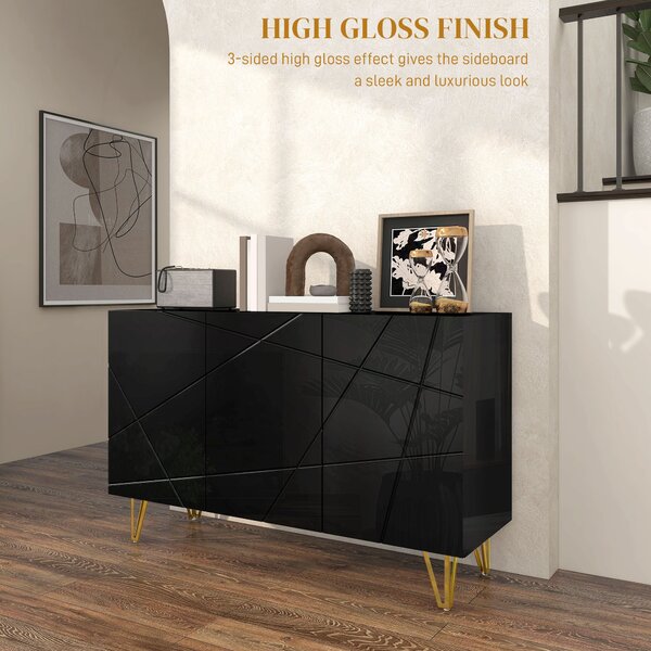 HOMCOM Modern Luxe High Gloss Sideboard, with Hairpin Legs - White Aosom UK