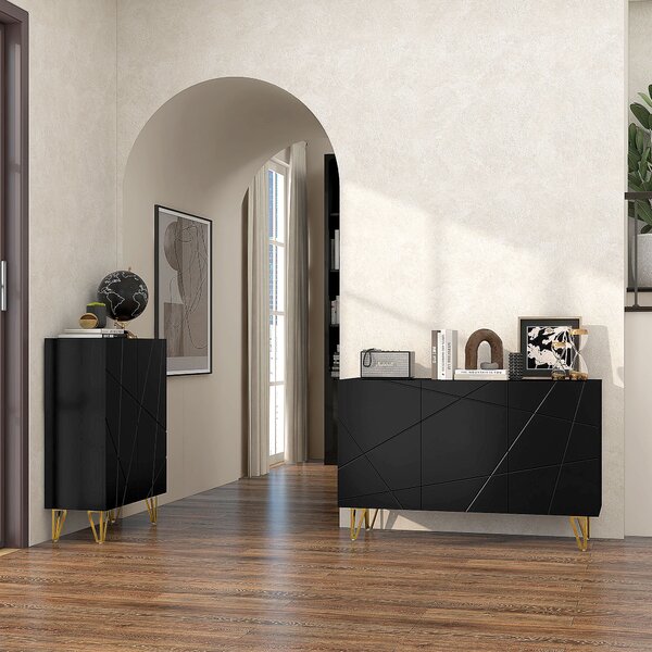 HOMCOM Modern Luxe High Gloss Sideboard, with Hairpin Legs - White Aosom UK