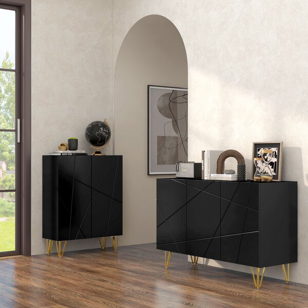 HOMCOM Modern Luxe High Gloss Sideboard, with Hairpin Legs - White Aosom UK