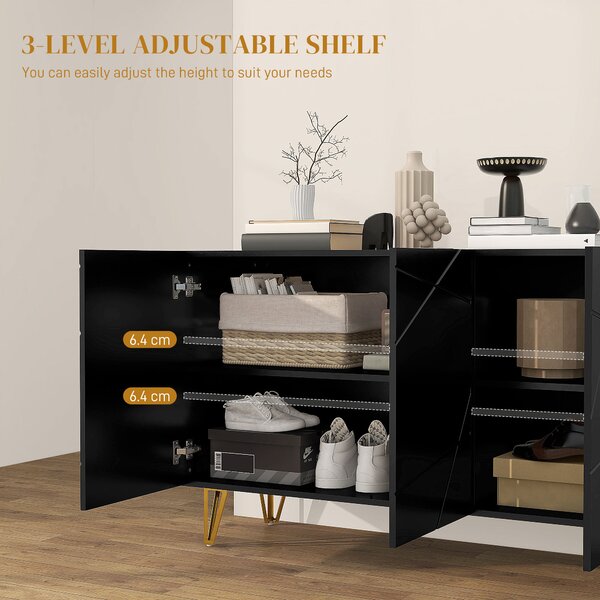 HOMCOM Modern Luxe High Gloss Sideboard, with Hairpin Legs - White Aosom UK