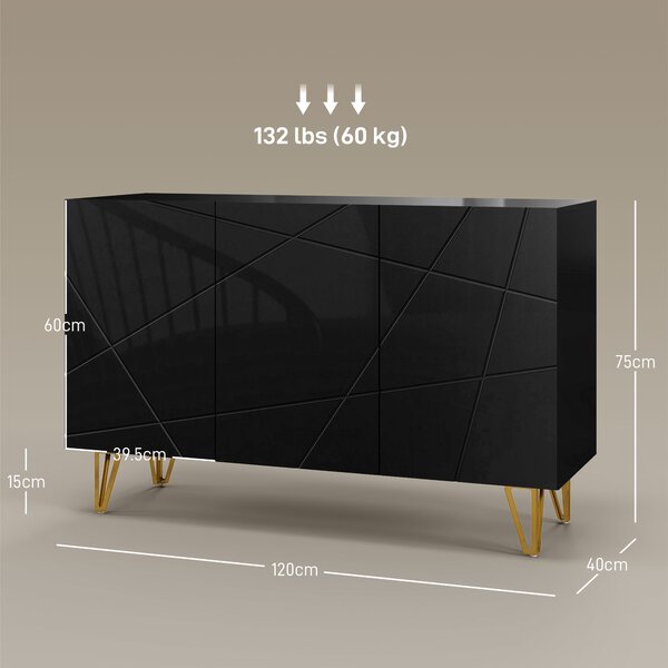HOMCOM Modern Luxe High Gloss Sideboard, with Hairpin Legs - White Aosom UK