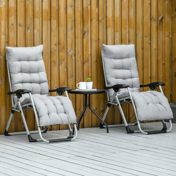 Outsunny 2 Piece Folding Sun Lounger, Adjustable Garden Chairs with Cushion Headrest, Light Grey Aosom UK