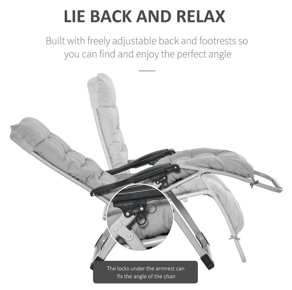 Outsunny 2 Piece Folding Sun Lounger, Adjustable Garden Chairs with Cushion Headrest, Light Grey Aosom UK