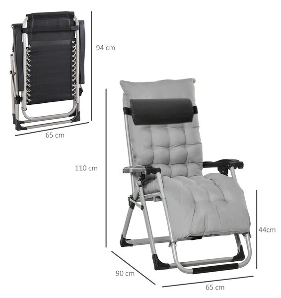 Outsunny 2 Piece Folding Sun Lounger, Adjustable Garden Chairs with Cushion Headrest, Light Grey Aosom UK