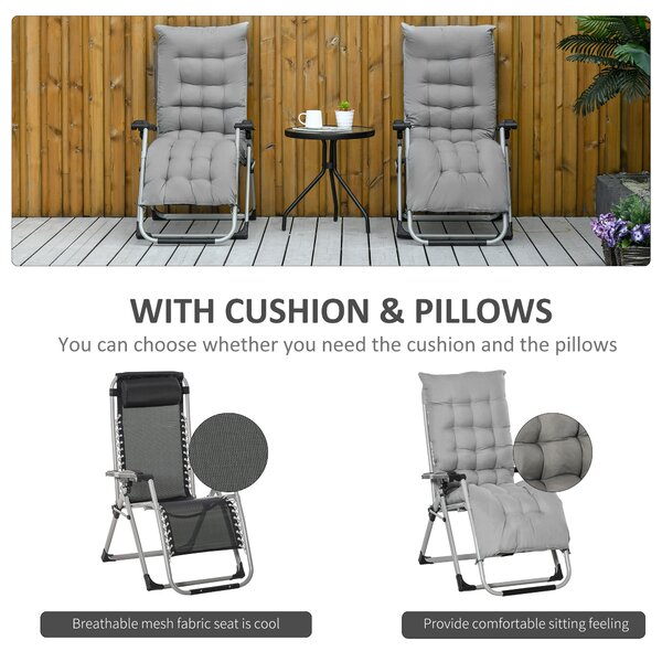 Outsunny 2 Piece Folding Sun Lounger, Adjustable Garden Chairs with Cushion Headrest, Light Grey Aosom UK