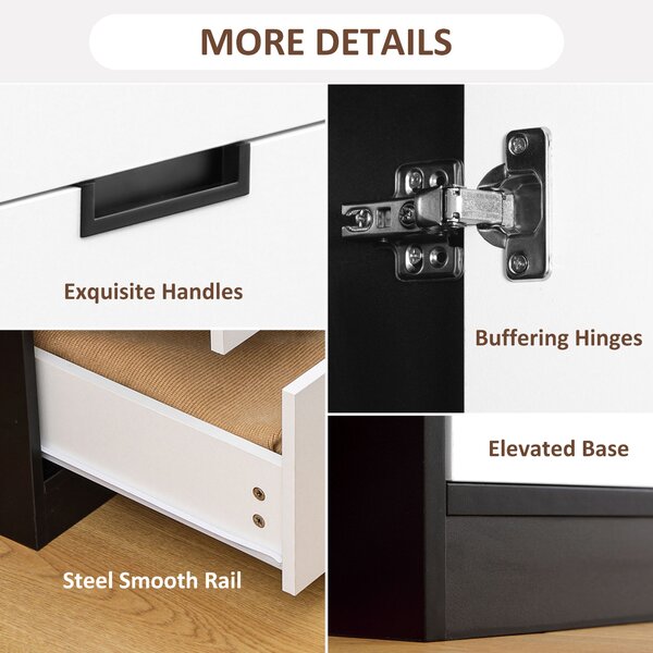 HOMCOM Modern Wardrobe Double-Door Wardrobe with Drawers Black & White Wardrobe 3 Drawers & Hanging Rod, Black & White Aosom UK