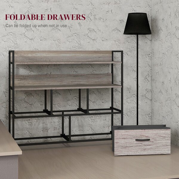 HOMCOM Rustic Chest of Five Fabric Drawers - Grey Wood Effect Aosom UK