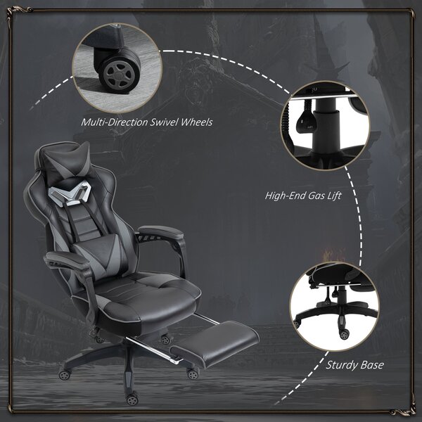 Vinsetto Ergonomic Racing Gaming Chair Office Desk Chair Adjustable Height Recliner w/ Wheels Lumbar Support Retractable Footrest Office Aosom UK