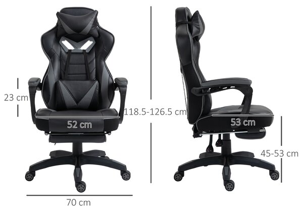 Vinsetto Ergonomic Racing Gaming Chair Office Desk Chair Adjustable Height Recliner w/ Wheels Lumbar Support Retractable Footrest Office Aosom UK