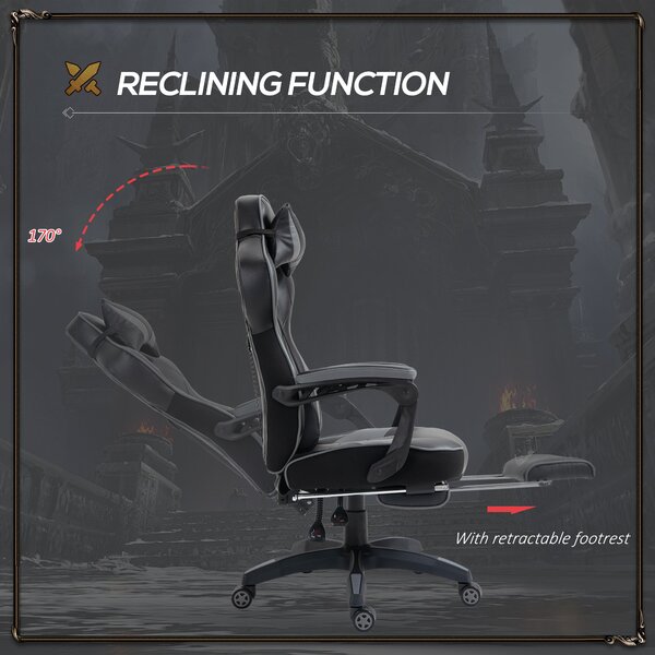 Vinsetto Ergonomic Racing Gaming Chair Office Desk Chair Adjustable Height Recliner w/ Wheels Lumbar Support Retractable Footrest Office Aosom UK
