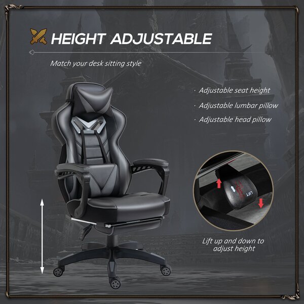 Vinsetto Ergonomic Racing Gaming Chair Office Desk Chair Adjustable Height Recliner w/ Wheels Lumbar Support Retractable Footrest Office Aosom UK