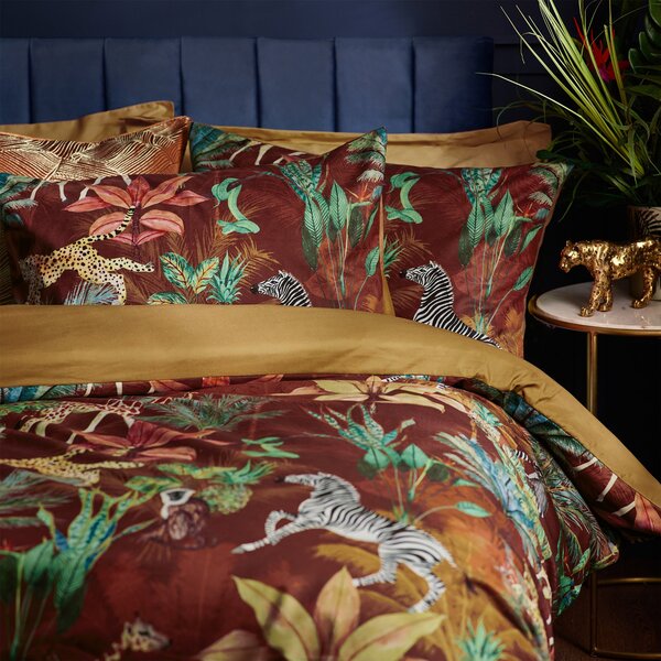 Wylder Aranya Velvet Duvet Cover & Pillowcase Set, Rust