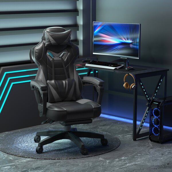 Vinsetto Ergonomic Racing Gaming Chair Office Desk Chair Adjustable Height Recliner w/ Wheels Lumbar Support Retractable Footrest Office Aosom UK