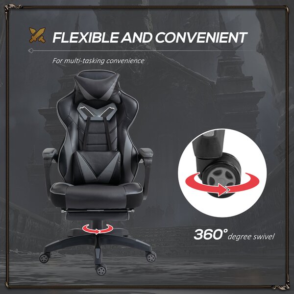 Vinsetto Ergonomic Racing Gaming Chair Office Desk Chair Adjustable Height Recliner w/ Wheels Lumbar Support Retractable Footrest Office Aosom UK