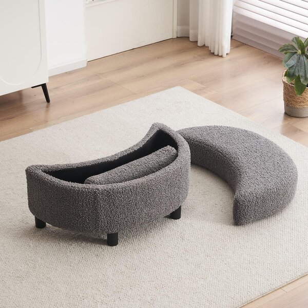 Teddy 360° Swivel Armchair with 3 Back Cushions and Crescent Ottoman Stool, Single Sofa for Living room, 107L x 105W x 82H cm, Medium Grey Aosom.UK