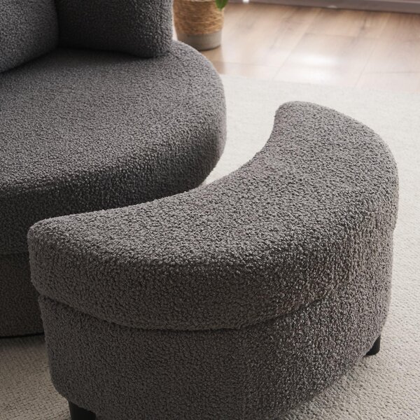 Teddy 360° Swivel Armchair with 3 Back Cushions and Crescent Ottoman Stool, Single Sofa for Living room, 107L x 105W x 82H cm, Medium Grey Aosom.UK