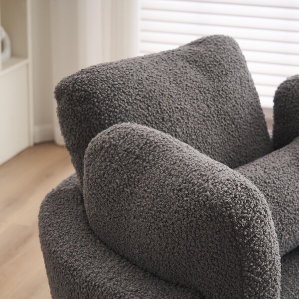 Teddy 360° Swivel Armchair with 3 Back Cushions and Crescent Ottoman Stool, Single Sofa for Living room, 107L x 105W x 82H cm, Medium Grey Aosom.UK