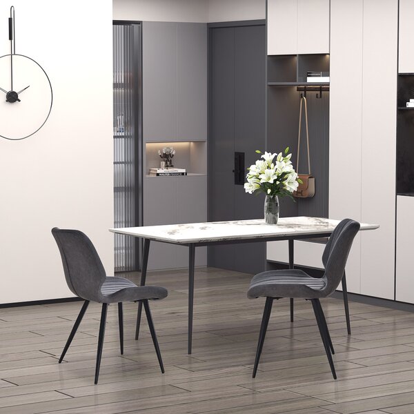 HOMCOM Set of 2 Leather Dining Chairs with Moulded Padded Seat, Steel Frame, PU Leather Upholstered Kitchen Chairs for Dining Room, Grey Aosom UK