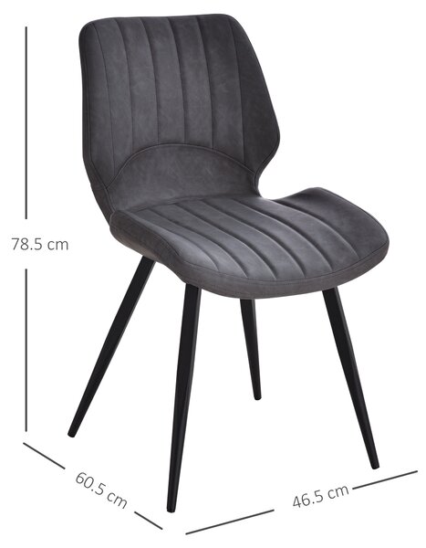HOMCOM Set of 2 Leather Dining Chairs with Moulded Padded Seat, Steel Frame, PU Leather Upholstered Kitchen Chairs for Dining Room, Grey Aosom UK
