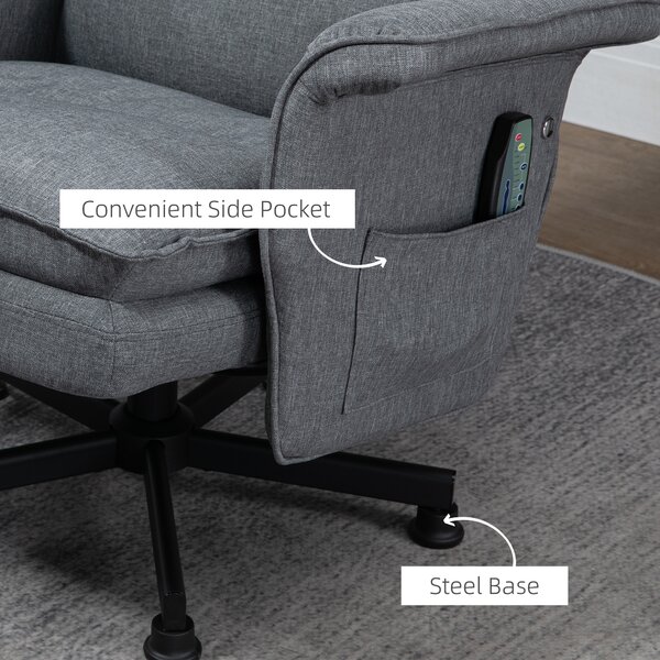 HOMCOM Swivel Massage Recliner Chair with Footstool, Remote Control, Steel Base, Cat Scratch Resistant, Grey Aosom UK