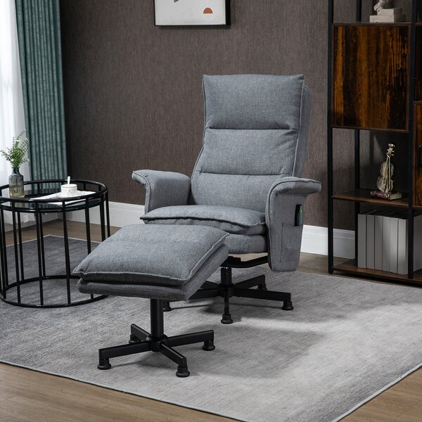 HOMCOM Swivel Massage Recliner Chair with Footstool, Remote Control, Steel Base, Cat Scratch Resistant, Grey Aosom UK