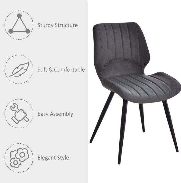 HOMCOM Set of 2 Leather Dining Chairs with Moulded Padded Seat, Steel Frame, PU Leather Upholstered Kitchen Chairs for Dining Room, Grey Aosom UK