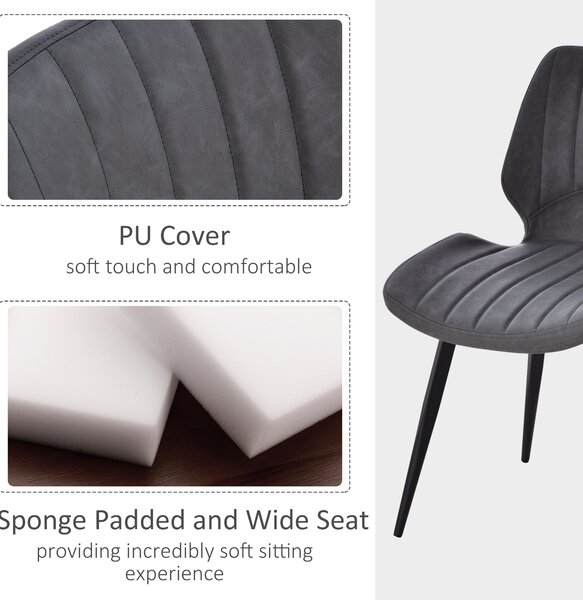 HOMCOM Set of 2 Leather Dining Chairs with Moulded Padded Seat, Steel Frame, PU Leather Upholstered Kitchen Chairs for Dining Room, Grey Aosom UK
