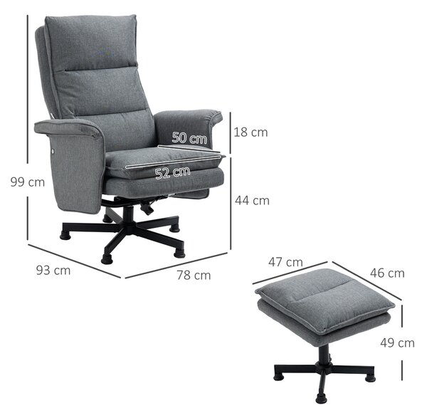 HOMCOM Swivel Massage Recliner Chair with Footstool, Remote Control, Steel Base, Cat Scratch Resistant, Grey Aosom UK