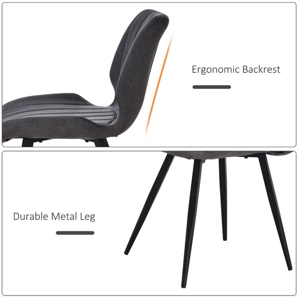 HOMCOM Set of 2 Leather Dining Chairs with Moulded Padded Seat, Steel Frame, PU Leather Upholstered Kitchen Chairs for Dining Room, Grey Aosom UK
