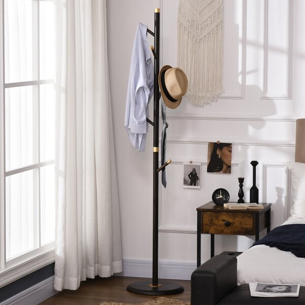HOMCOM Hallway Hanger: Vintage Freestanding Coat Rack, Bamboo Frame with 6 Hooks, for Entryway, Hallway, Bedroom, Walnut Aosom UK