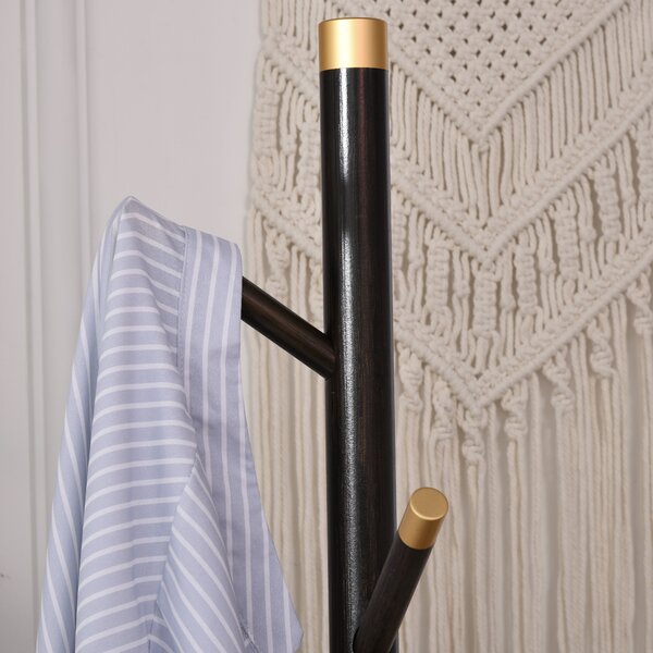 HOMCOM Hallway Hanger: Vintage Freestanding Coat Rack, Bamboo Frame with 6 Hooks, for Entryway, Hallway, Bedroom, Walnut Aosom UK