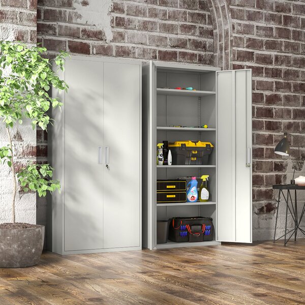 HOMCOM Metal Filing Cabinet Office Storage Cabinets with 5 Adjustable Shelf Steel Frame Office Cabinet with Lockable Doors, White Aosom UK