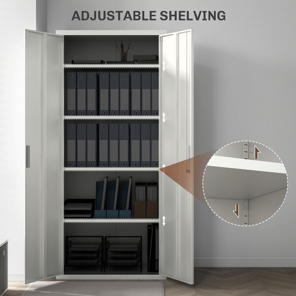 HOMCOM Metal Filing Cabinet Office Storage Cabinets with 5 Adjustable Shelf Steel Frame Office Cabinet with Lockable Doors, White Aosom UK