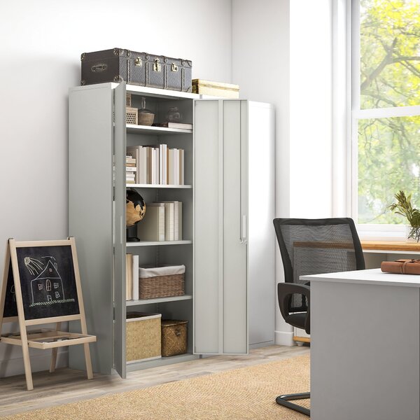 HOMCOM Metal Filing Cabinet Office Storage Cabinets with 5 Adjustable Shelf Steel Frame Office Cabinet with Lockable Doors, White Aosom UK