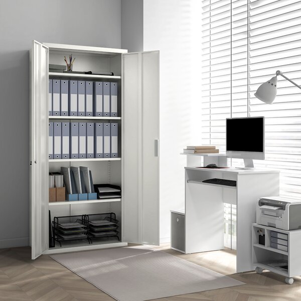 HOMCOM Metal Filing Cabinet Office Storage Cabinets with 5 Adjustable Shelf Steel Frame Office Cabinet with Lockable Doors, White Aosom UK