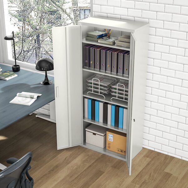 HOMCOM Metal Filing Cabinet Office Storage Cabinets with 5 Adjustable Shelf Steel Frame Office Cabinet with Lockable Doors, White Aosom UK