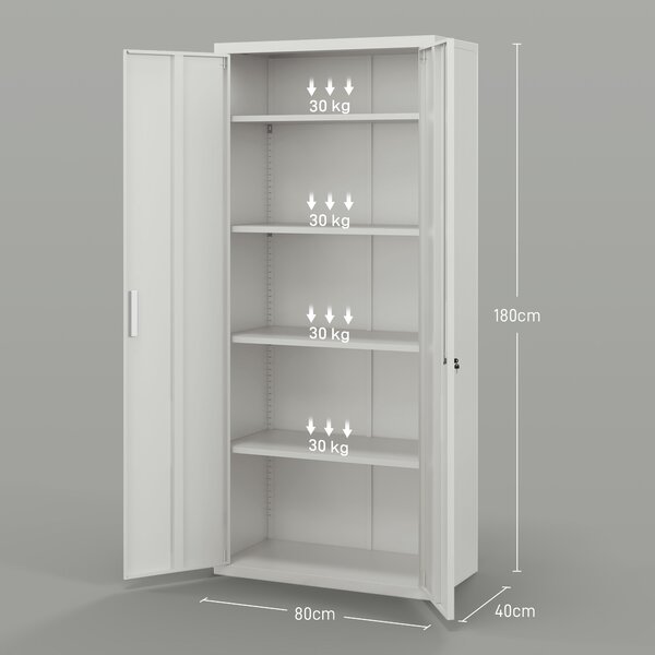 HOMCOM Metal Filing Cabinet Office Storage Cabinets with 5 Adjustable Shelf Steel Frame Office Cabinet with Lockable Doors, White Aosom UK